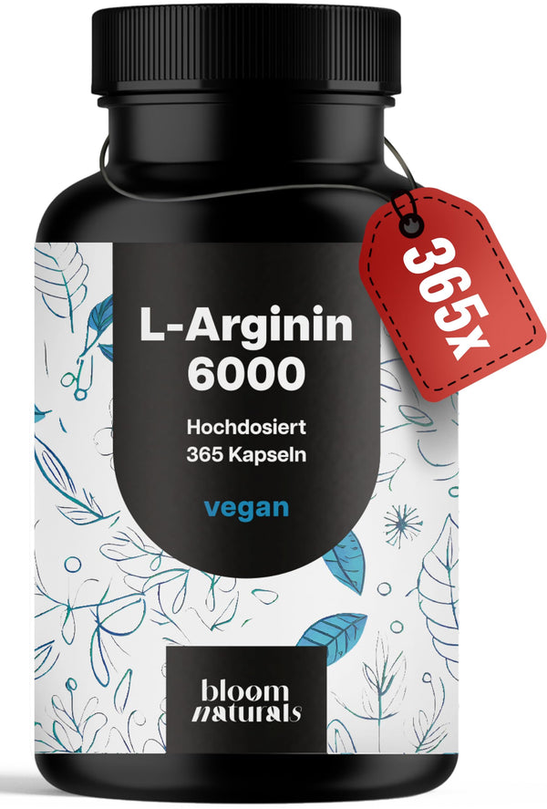 L Arginin Kapseln Hochdosiert - 365 Kapseln - 6000 mg pflanzliches L Arginin HCl pro Tagesdosis - La