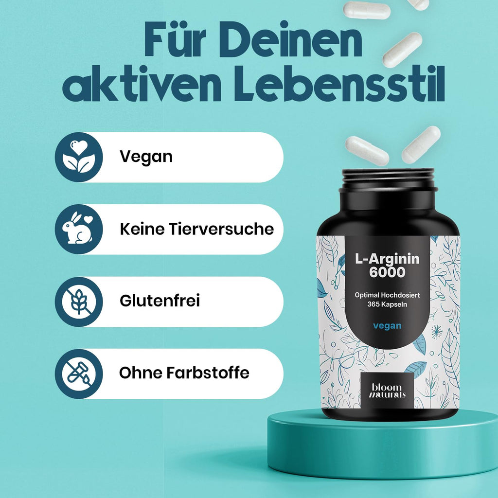 Hochdosierte L-Arginin Kapseln 6000 mg - 365 Stück