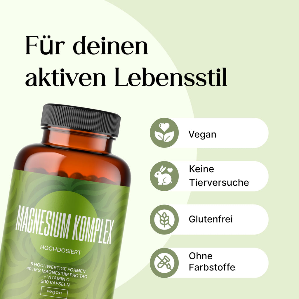 Magnesium Komplex hochdosiert - 200 Kapseln - 400 mg Magnesium pro Tag + Vitamin Bild 6