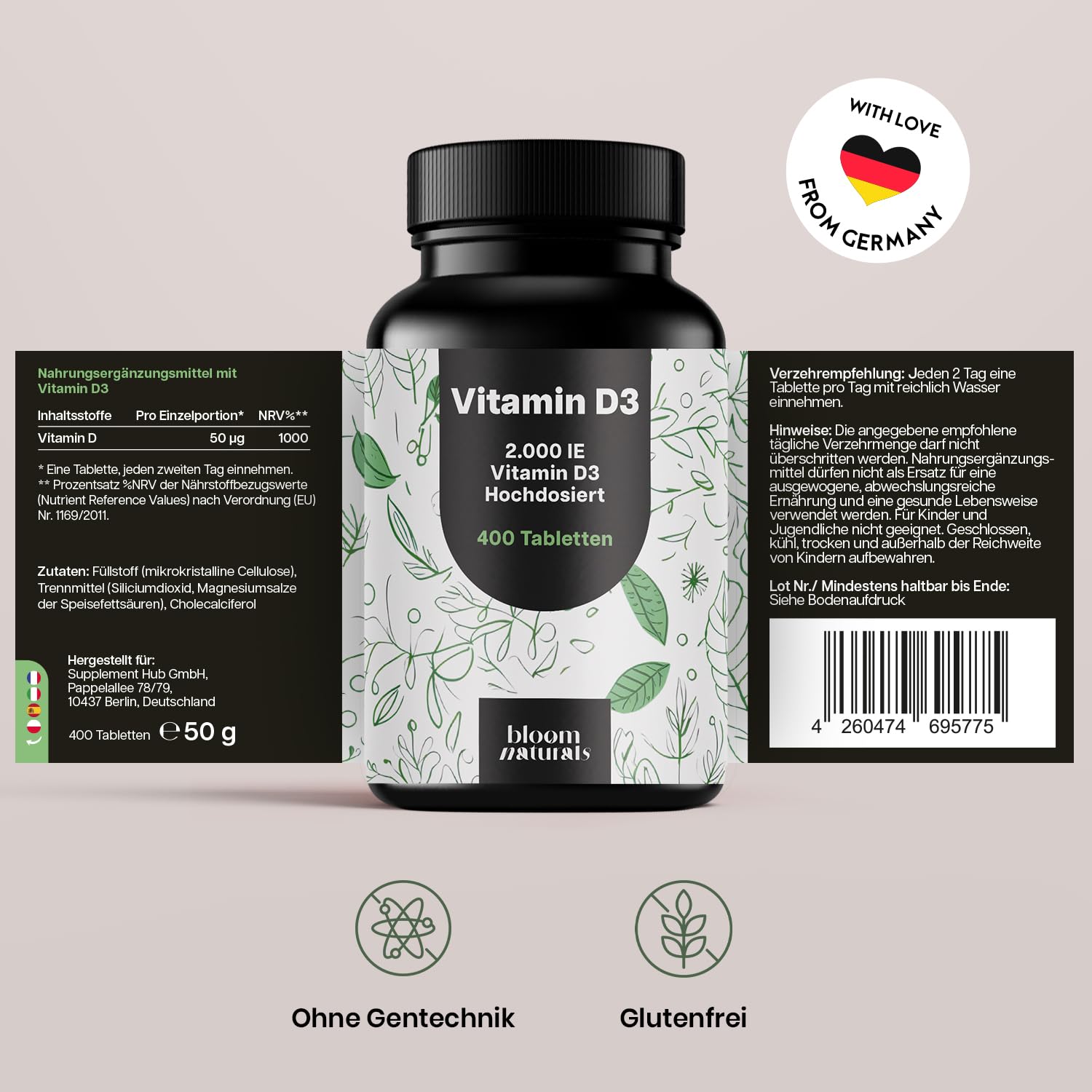 Vitamin D3 2000 IE - 400 Tabletten - Immunsystem & Knochen