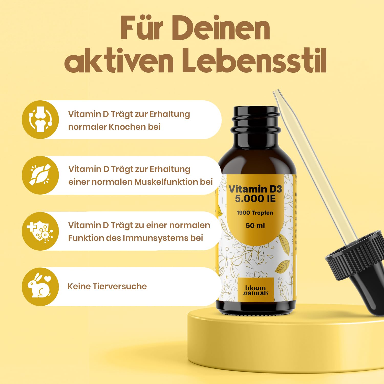 Hochdosiertes Vitamin D3 5000 IE - 1900 Tropfen 50ml