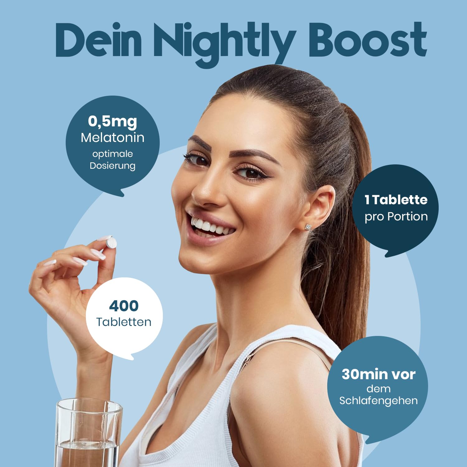 Melatonin Tabletten 400 Stück - 0,5mg - Vegan, Made in Germany