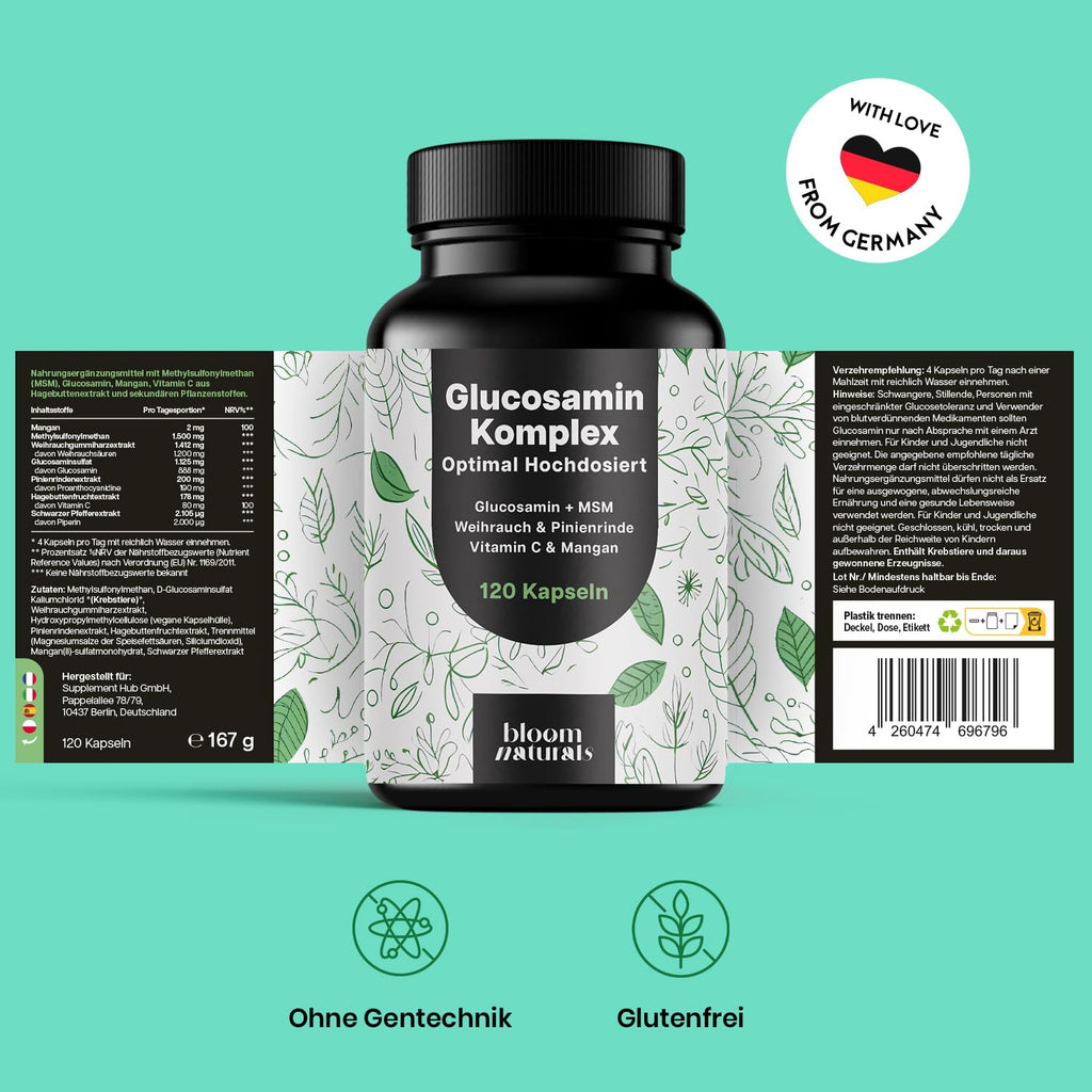 Glucosamin Kapseln Hochdosiert mit MSM & Vitaminen - 120 Stk.
