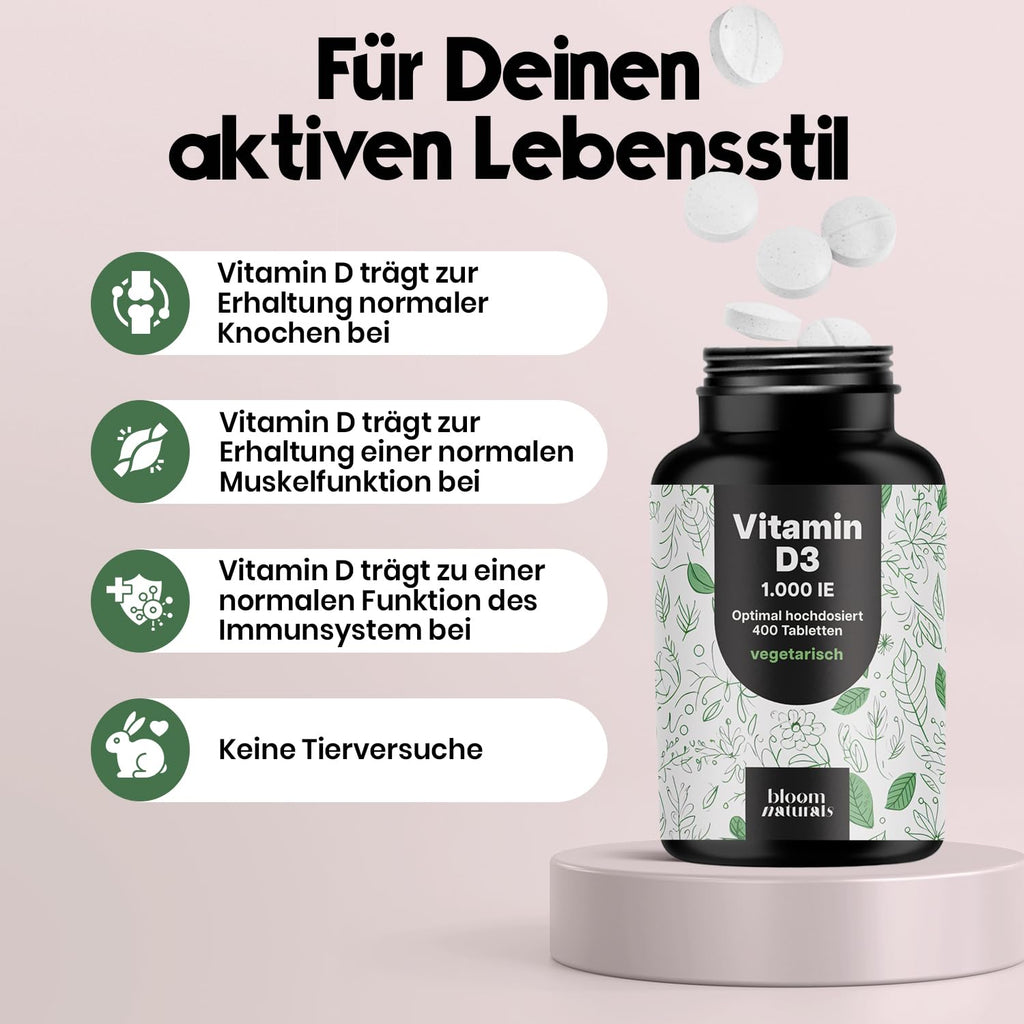 Vitamin D3 1000 IE - 400 Tabletten - Immunsystem & Knochen