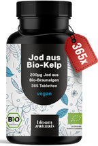 Jod Tabletten aus Bio-Kelp hochdosiert - 365 Tabletten - 200 µg Jodtabletten, vegan & produziert in 