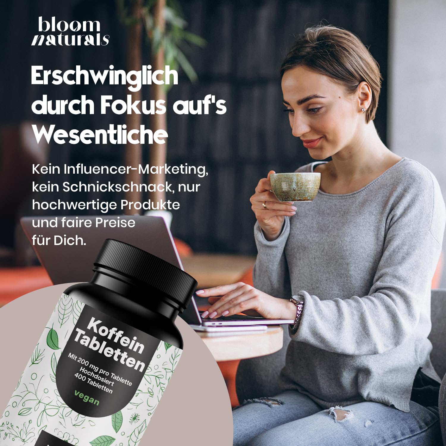 Hochdosierte Koffeintabletten – 400 Stück, 200 mg vegan