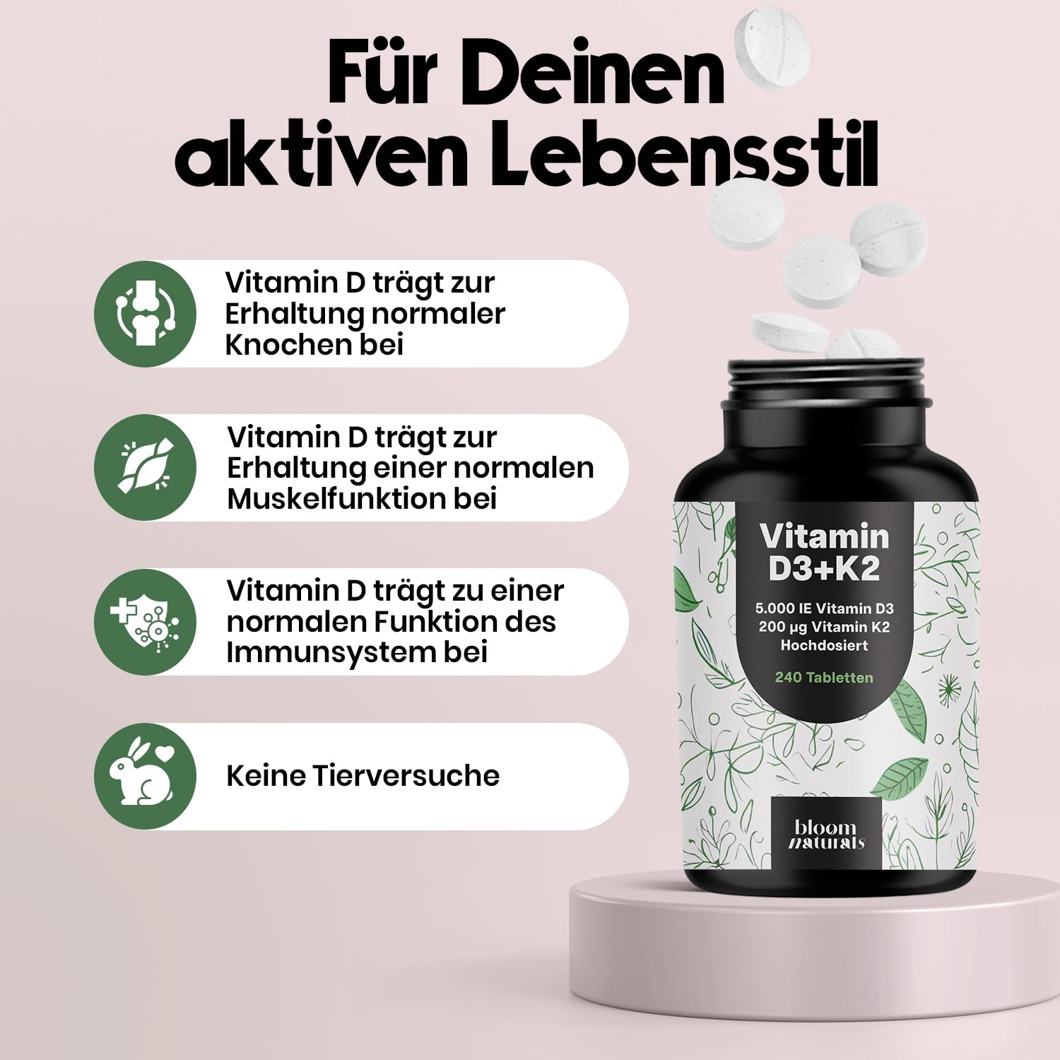 Vitamin D3 K2 5000 IE – 240 Tabletten, hochdosiert