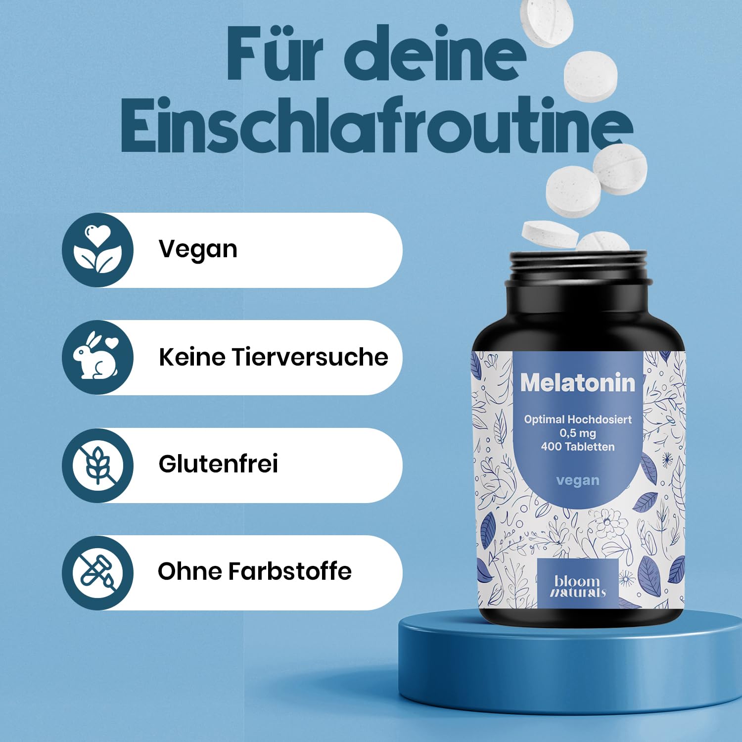 Melatonin Tabletten 400 Stück - 0,5mg - Vegan, Made in Germany