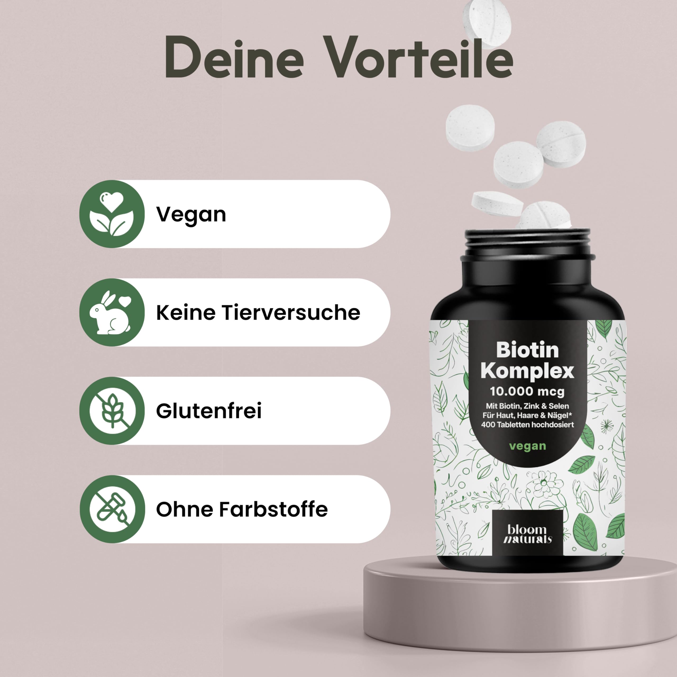 Biotin hochdosiert - 10.000 mcg - 400 Tabletten - Komplex mit Zink & Selen - Vegan & produziert in Deutschland - Verpackung kann variieren