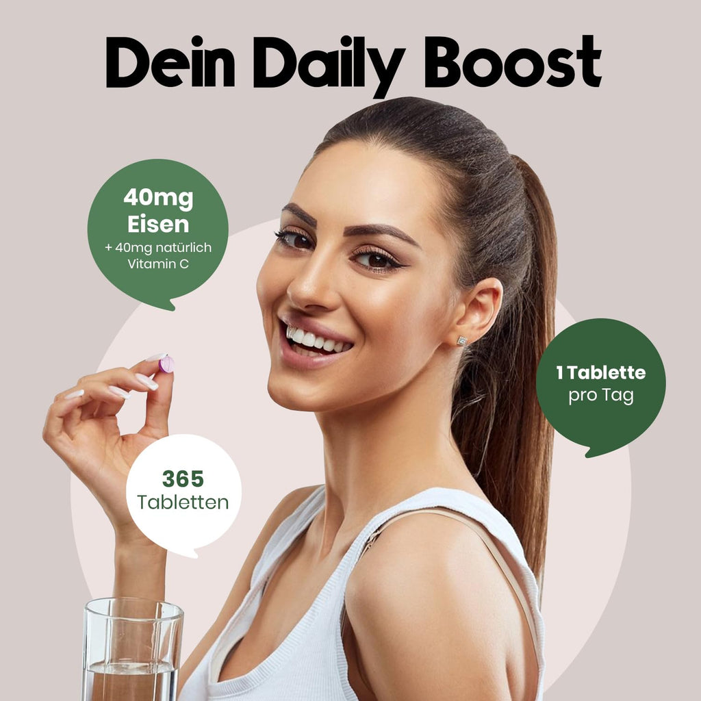 Eisen + Vitamin C - 365 vegane Tabletten, Laborgeprüft