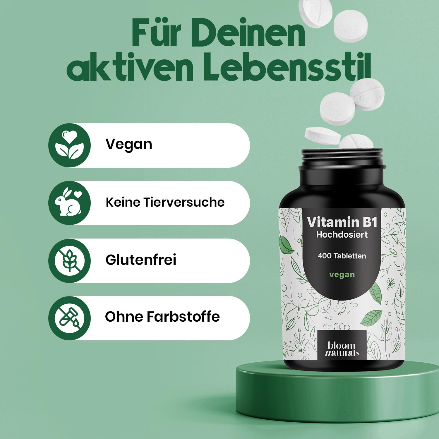 Vitamin B1 250mg - 400 Tabletten, Vegan & Laborgeprüft