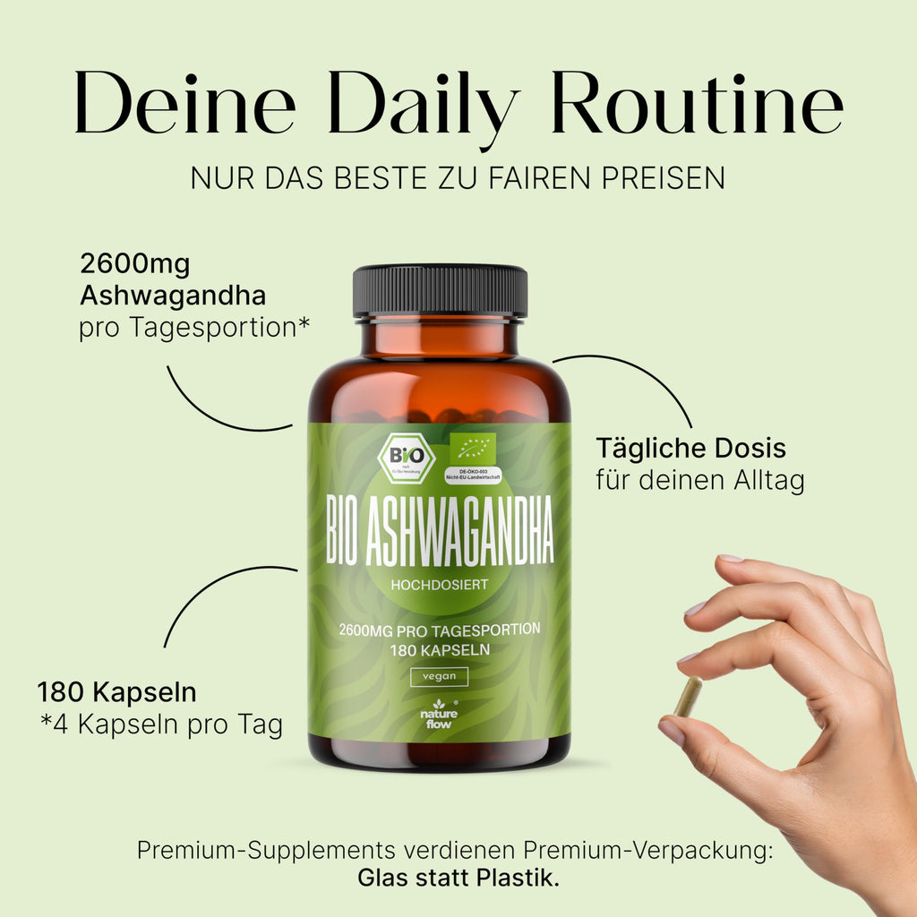 Bio Ashwagandha 180 Kapseln Optimal hochdosiert 2600mg pro Tagesportion Vegan Bild 2