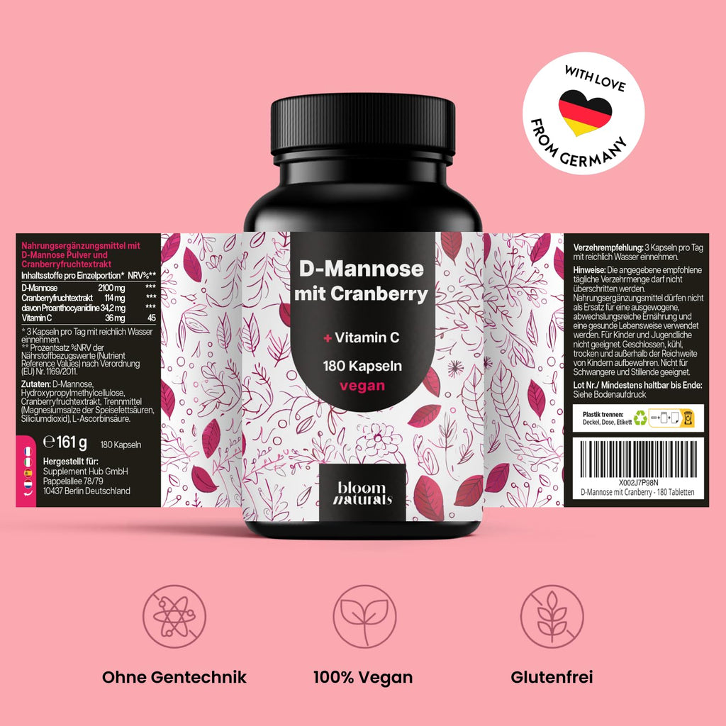 D-Mannose Kapseln mit Cranberry + Vitamin C - 180 Kapseln - 2100 mg D-Mannose pr Bild 6