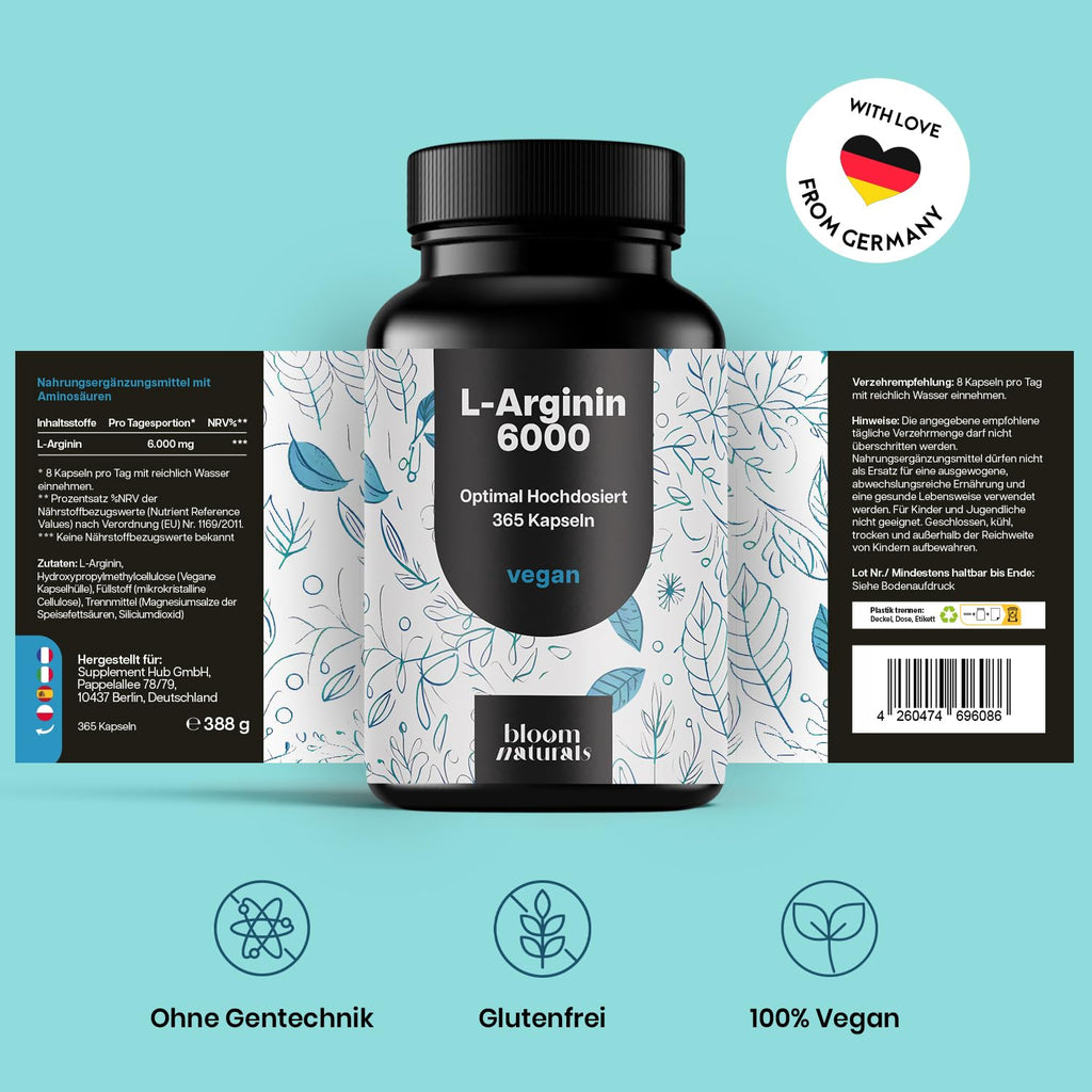Hochdosierte L-Arginin Kapseln 6000 mg - 365 Stück