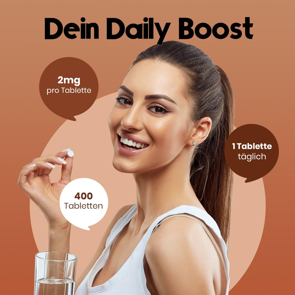 Kupfer Tabletten 400 Stück - 2 mg Vegan aus Deutschland
