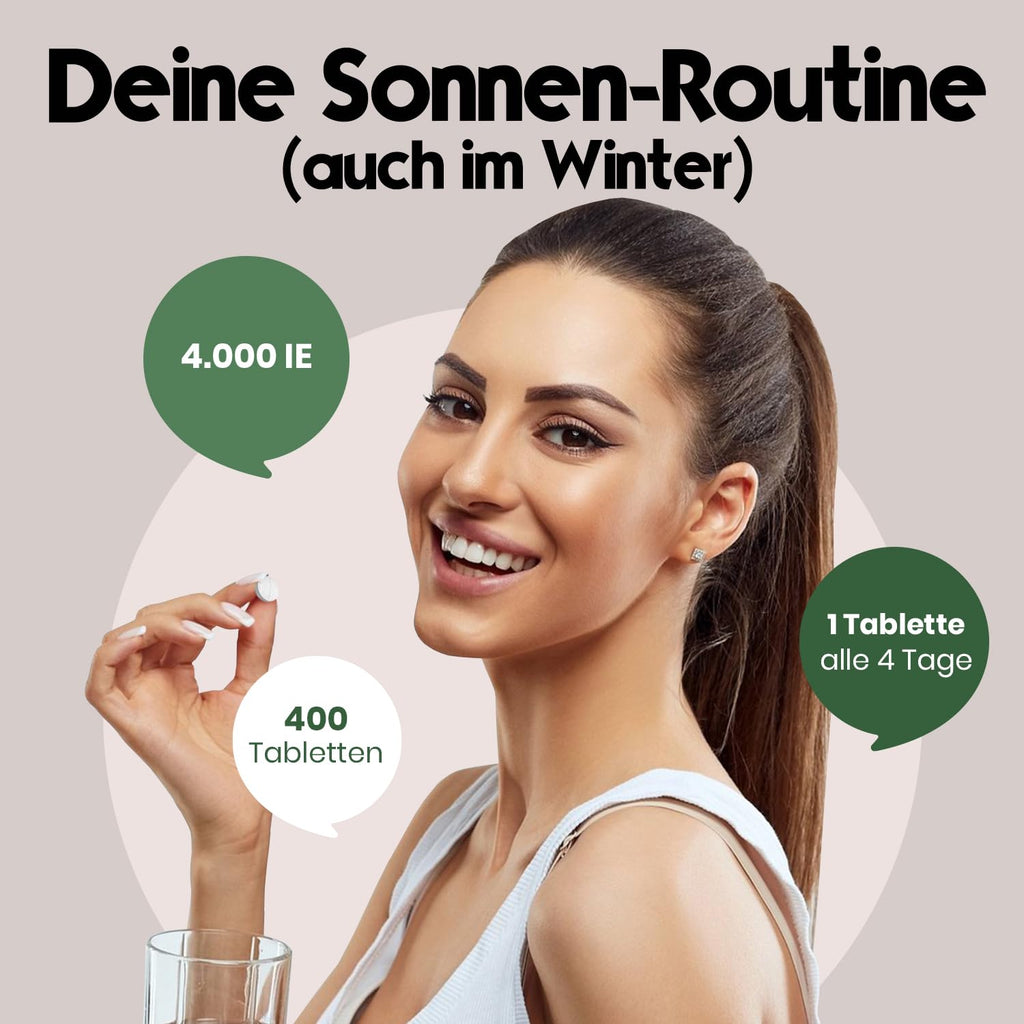 Vitamin D3 4000 IU - 400 Tabletten für Immunsystem & Knochen