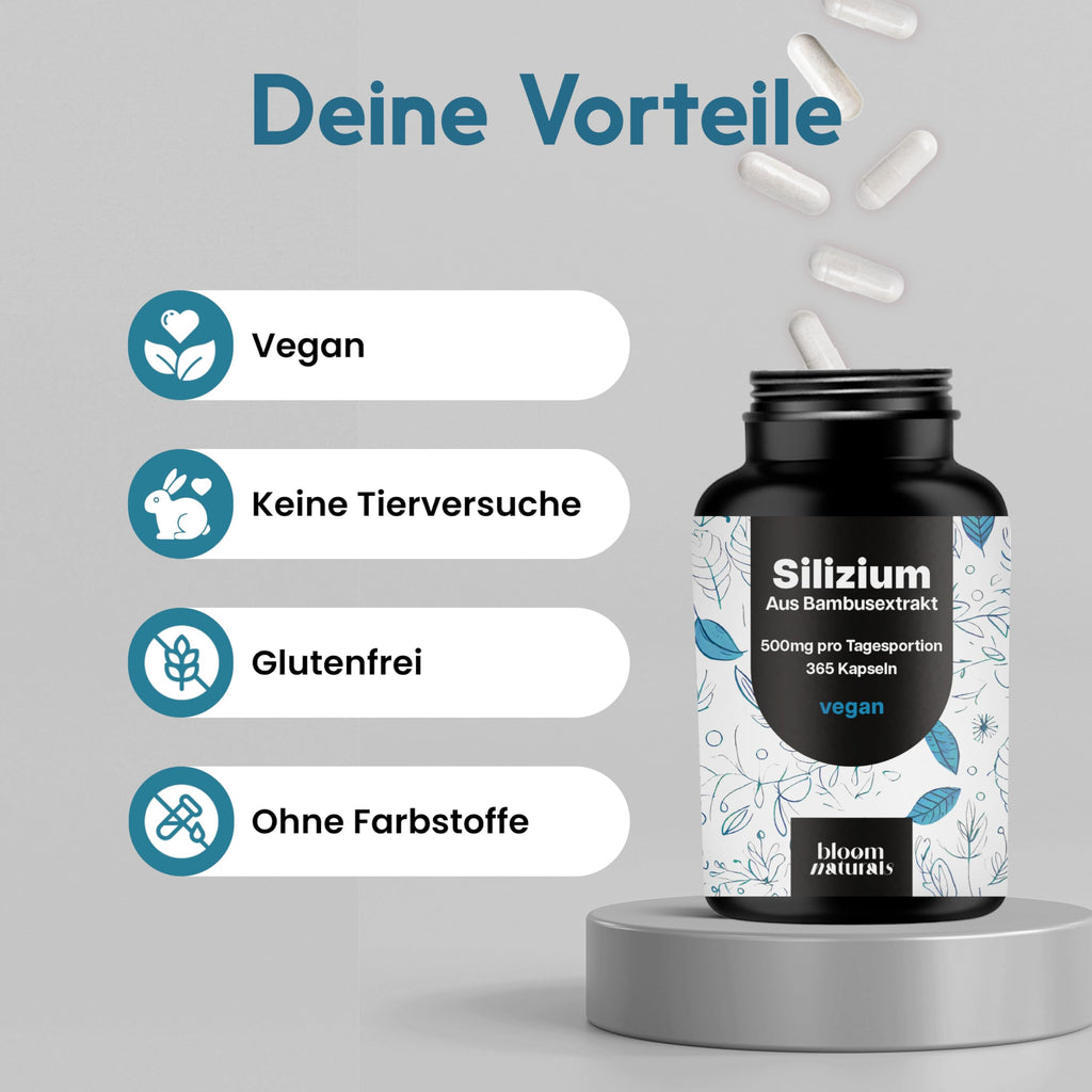 Vegan Silizium Kapseln 365 Stück aus Bambusextrakt 500mg
