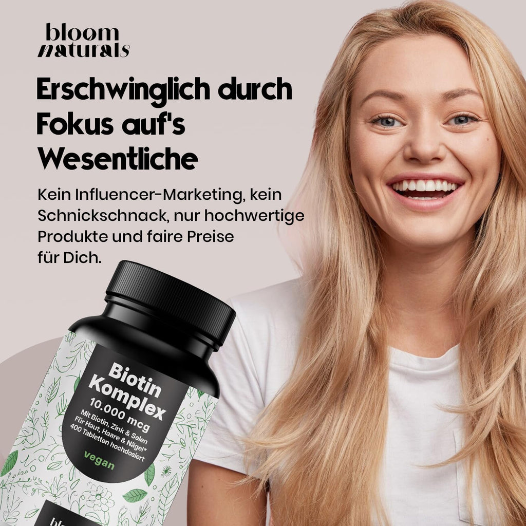 Biotin, Zink, Selen Komplex 10.000 mcg - 400 Tabletten Vegan