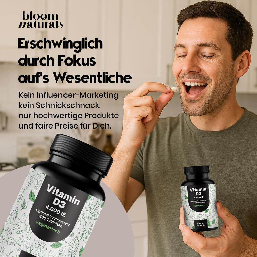 Vitamin D3 4000 IU - 400 Tabletten für Immunsystem & Knochen