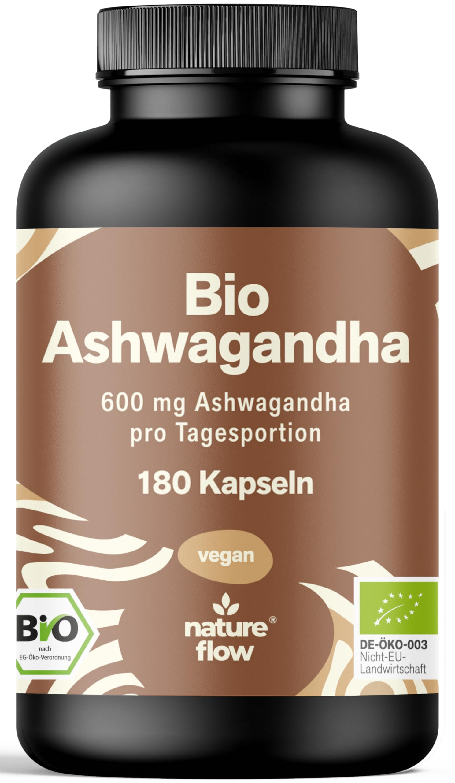 Bio Ashwagandha Kapseln hochdosiert - 180 Kapseln - 600 mg KSM-66®, vegan & produziert in Deutschlan