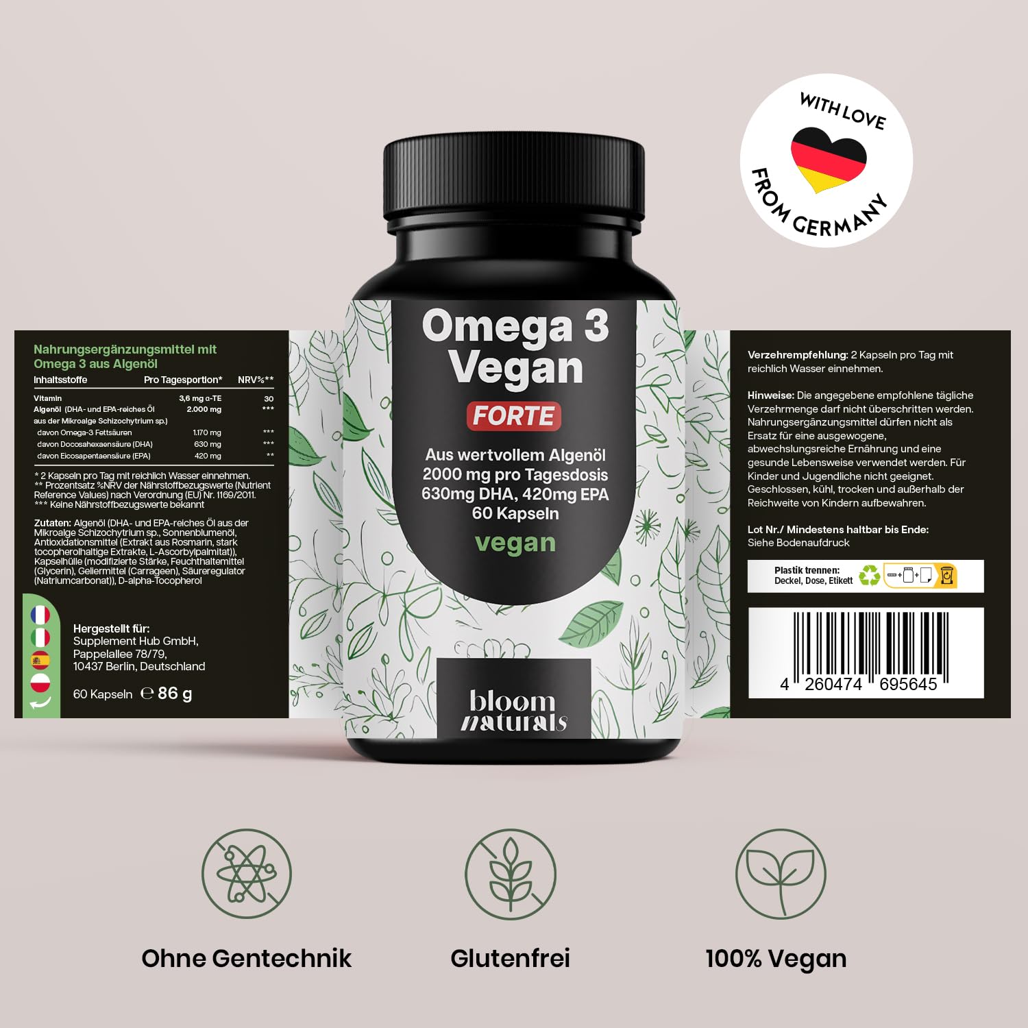 Omega 3 Vegan Kapseln 2000mg - 60 Stk. - Hochdosiert