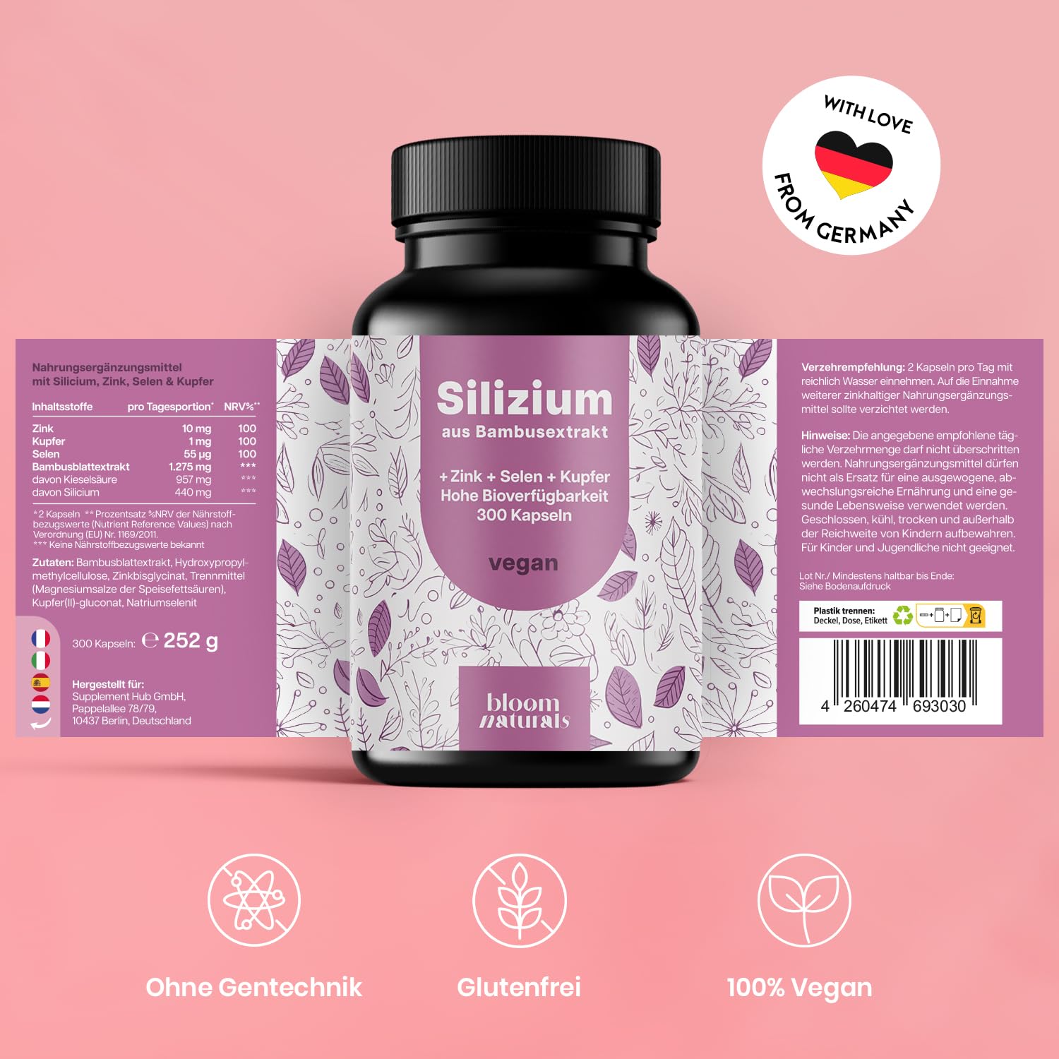 Silizium Komplex 500mg - 300 Kapseln für Haarvitamine