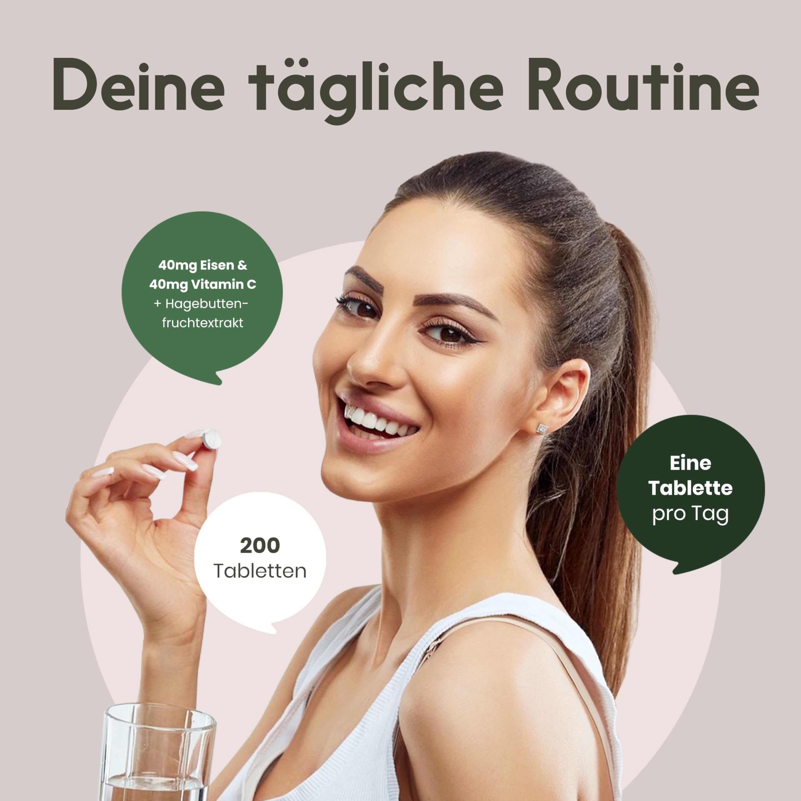 Eisen Vitamin C Tabletten hochdosiert - 200 Tabletten - Hohe Bioverfügbarkeit, 40 mg Eisen pro Tablette - Vegan & produziert in Deutschland - Verpackung kann variieren
