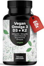 Vegan Omega 3 D3 + K2 600mg DHA, 300mg EPA, 60 Caps