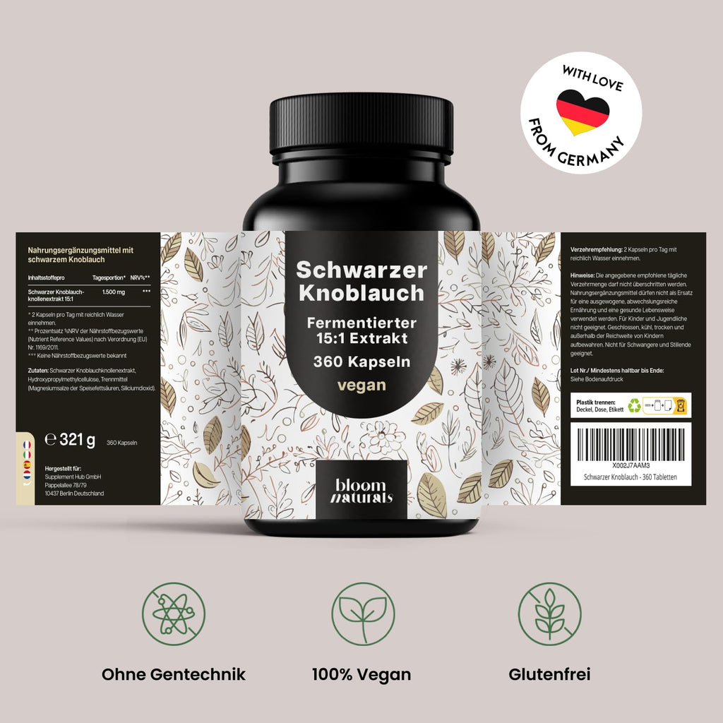 Schwarzer Knoblauch Kapseln - 360 Kapseln - Fermentierter 15:1 Extrakt - Vegan - Bild 6