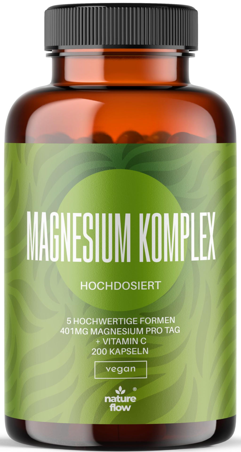 Magnesium Komplex hochdosiert - 200 Kapseln - 400 mg Magnesium pro Tag + Vitamin C, mit Bisglycinat,