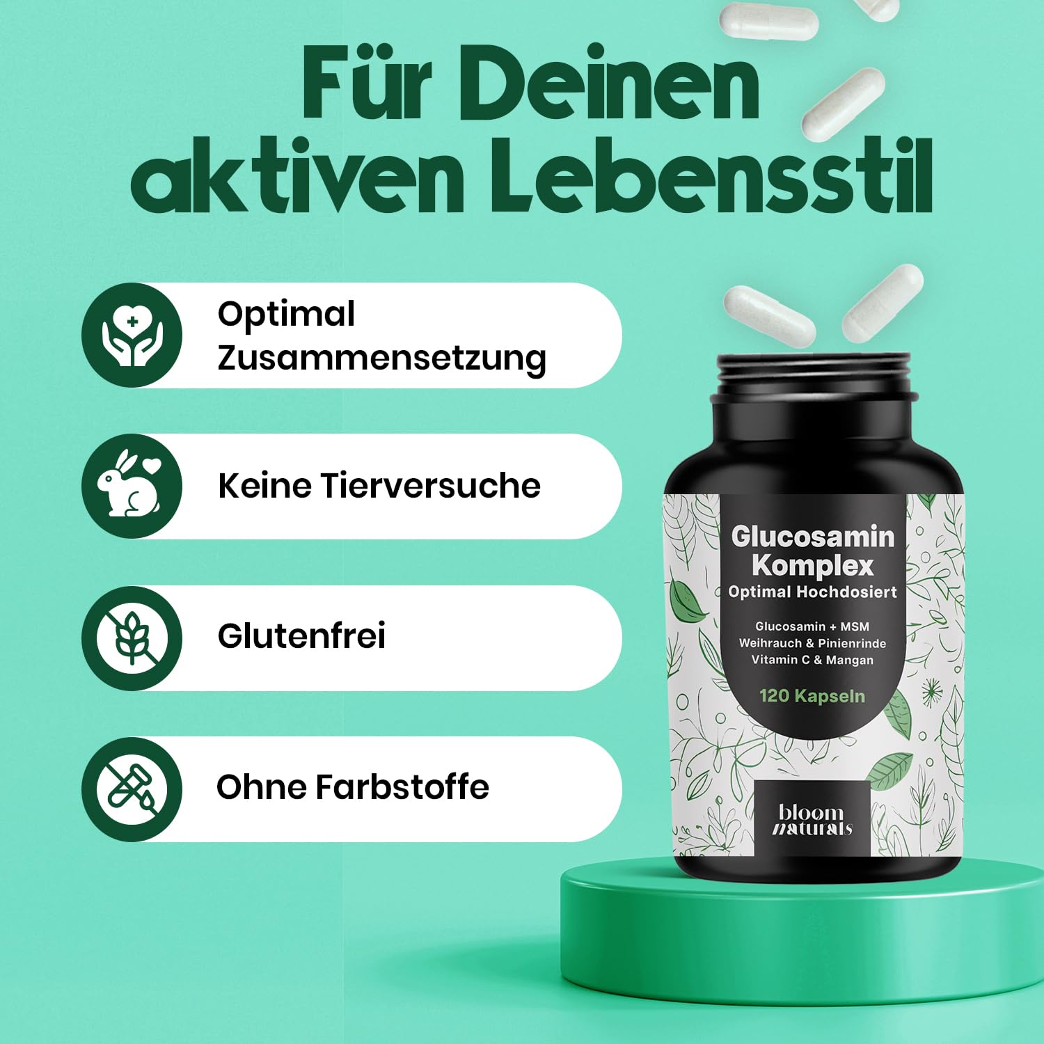 Glucosamin Kapseln Hochdosiert mit MSM & Vitaminen - 120 Stk.