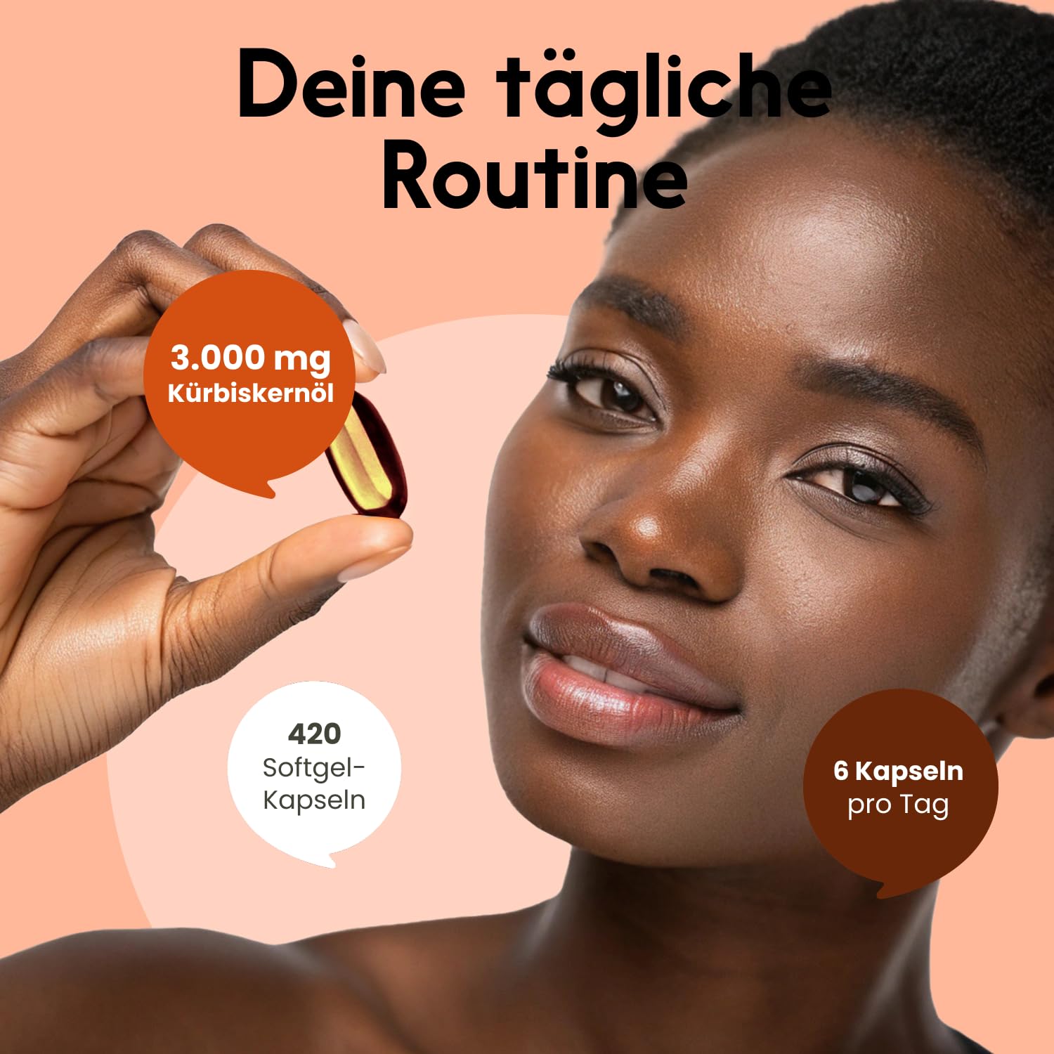 Kürbiskernöl Kapseln Hochdosiert mit Vitamin E - 420 Softgel-Kapseln - 3000 mg K Bild 3