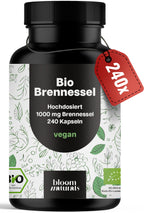 Bio Brennesselkapseln Hochdosiert – 240 vegane Kapseln – 1000 mg Brennnessel pro Tagesportion – aus 