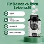 Hochdosierte Ginkgo + Ginseng Tabletten - 400 Stück, Vegan