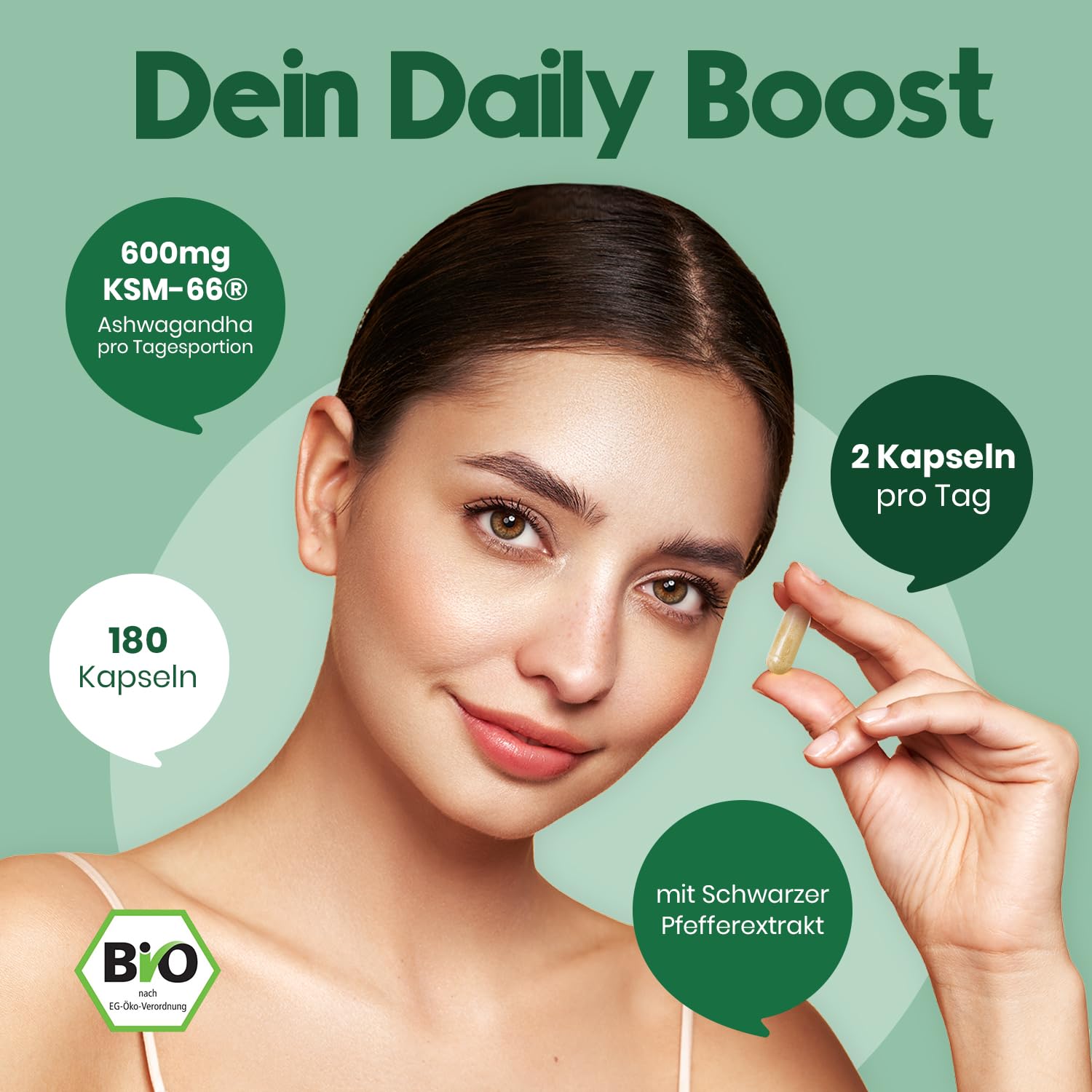 Hochdosierte Bio Ashwagandha Kapseln 600 mg - 180 Stück