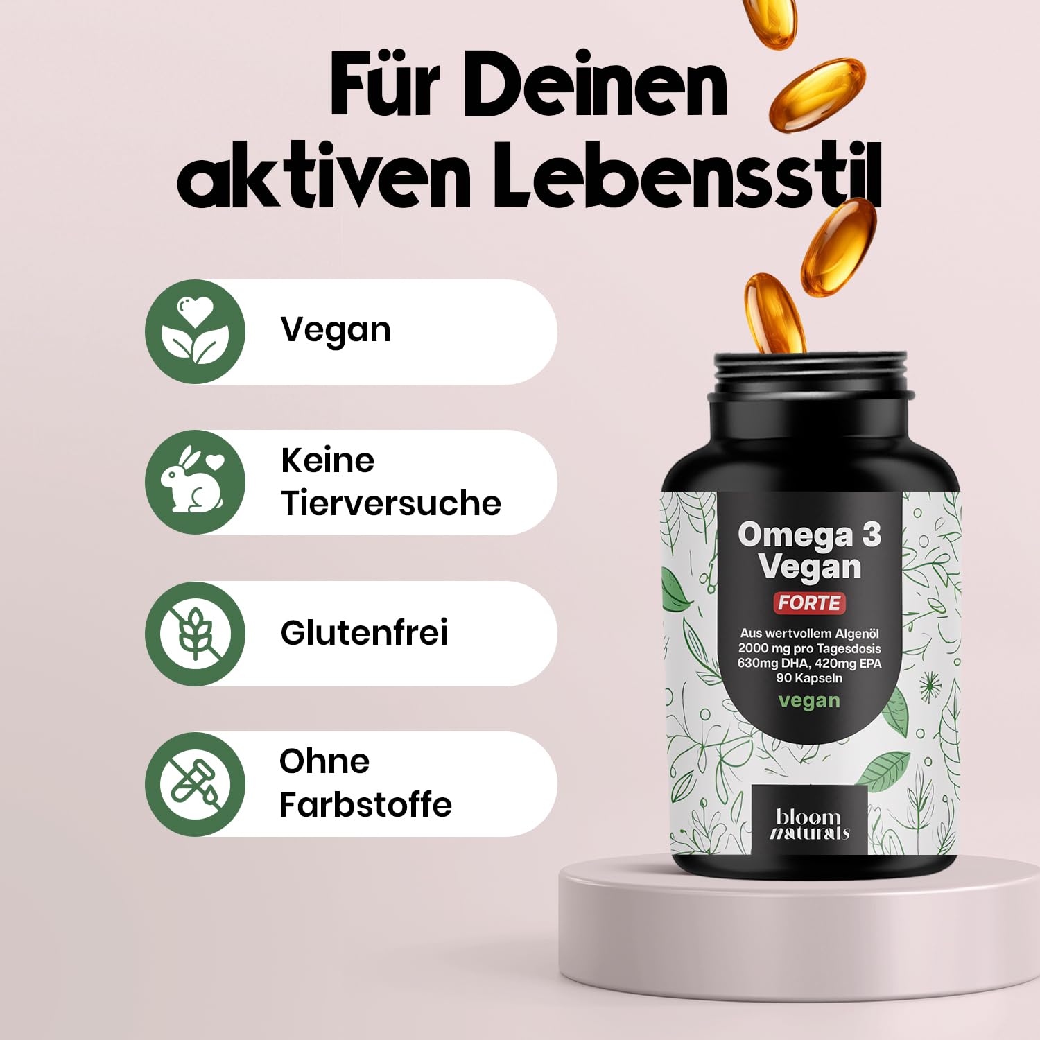 Omega 3 FORTE Vegan Kapseln - 90 Stück - 2000mg Algenöl