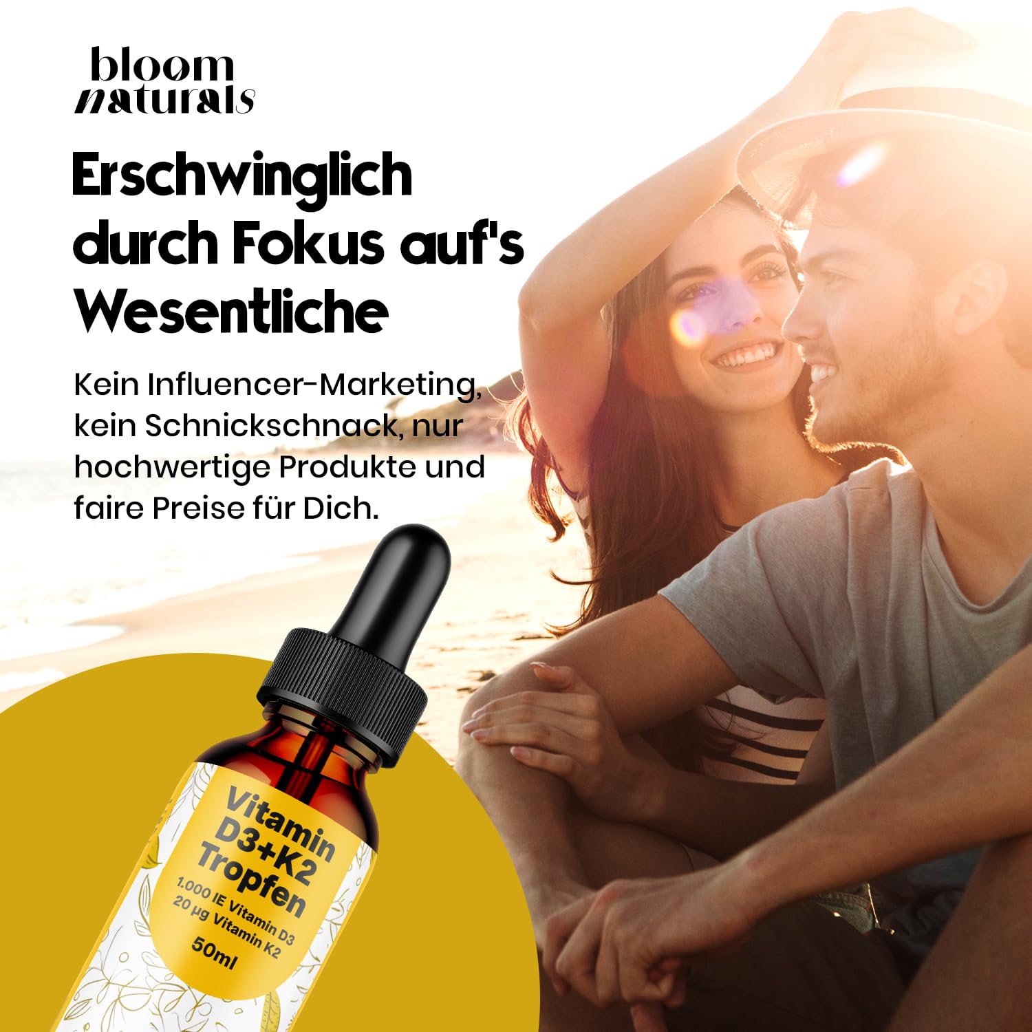 Vitamin D3 K2 Tropfen 50ml - Hochdosiert 1000 IE D3