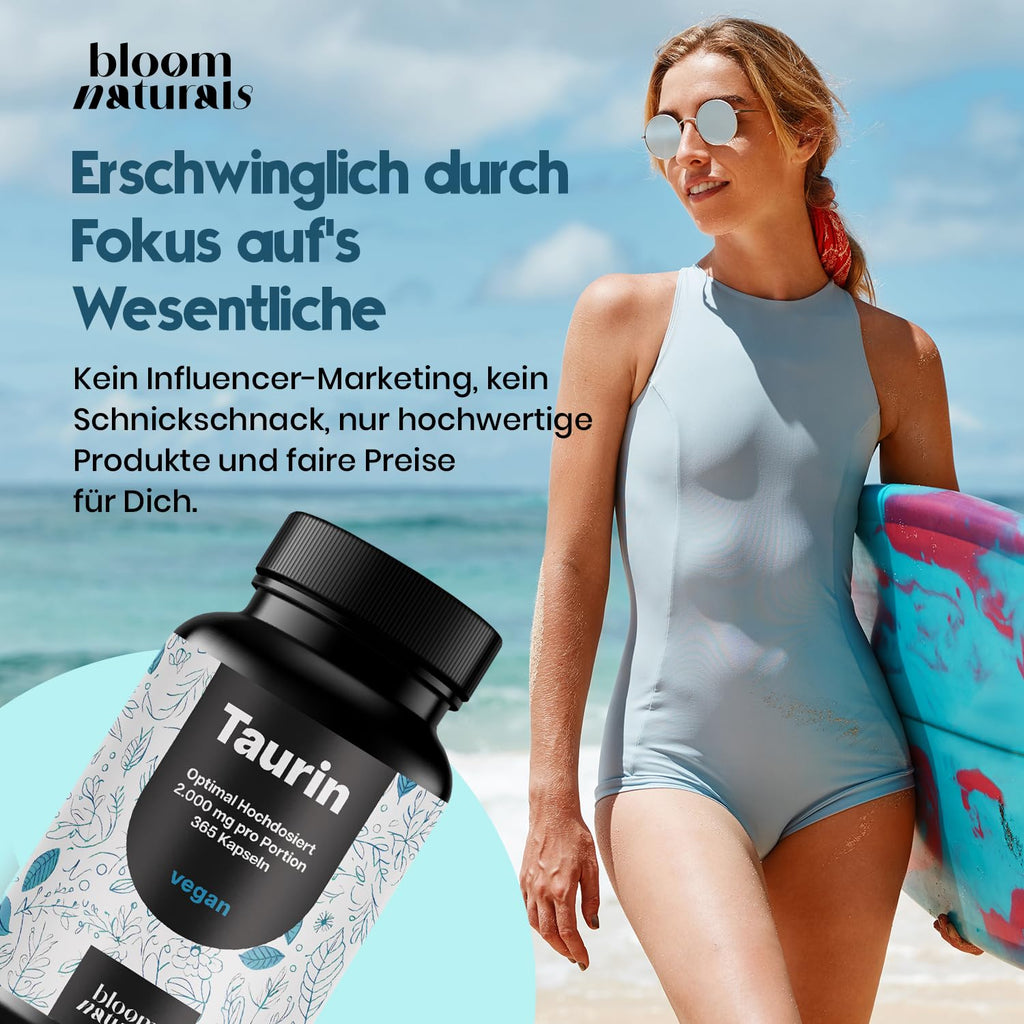 Hochdosierte Taurin Kapseln - 365 Vegan - 2000 mg