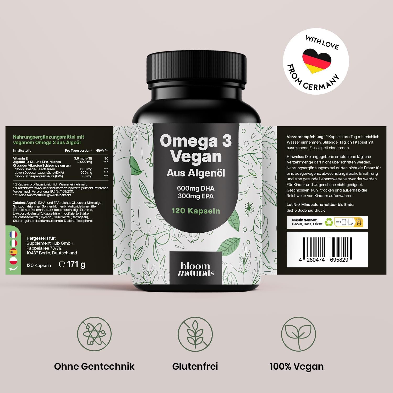 Vegan Omega 3 Kapseln 120 Stück - 2000mg Algenöl