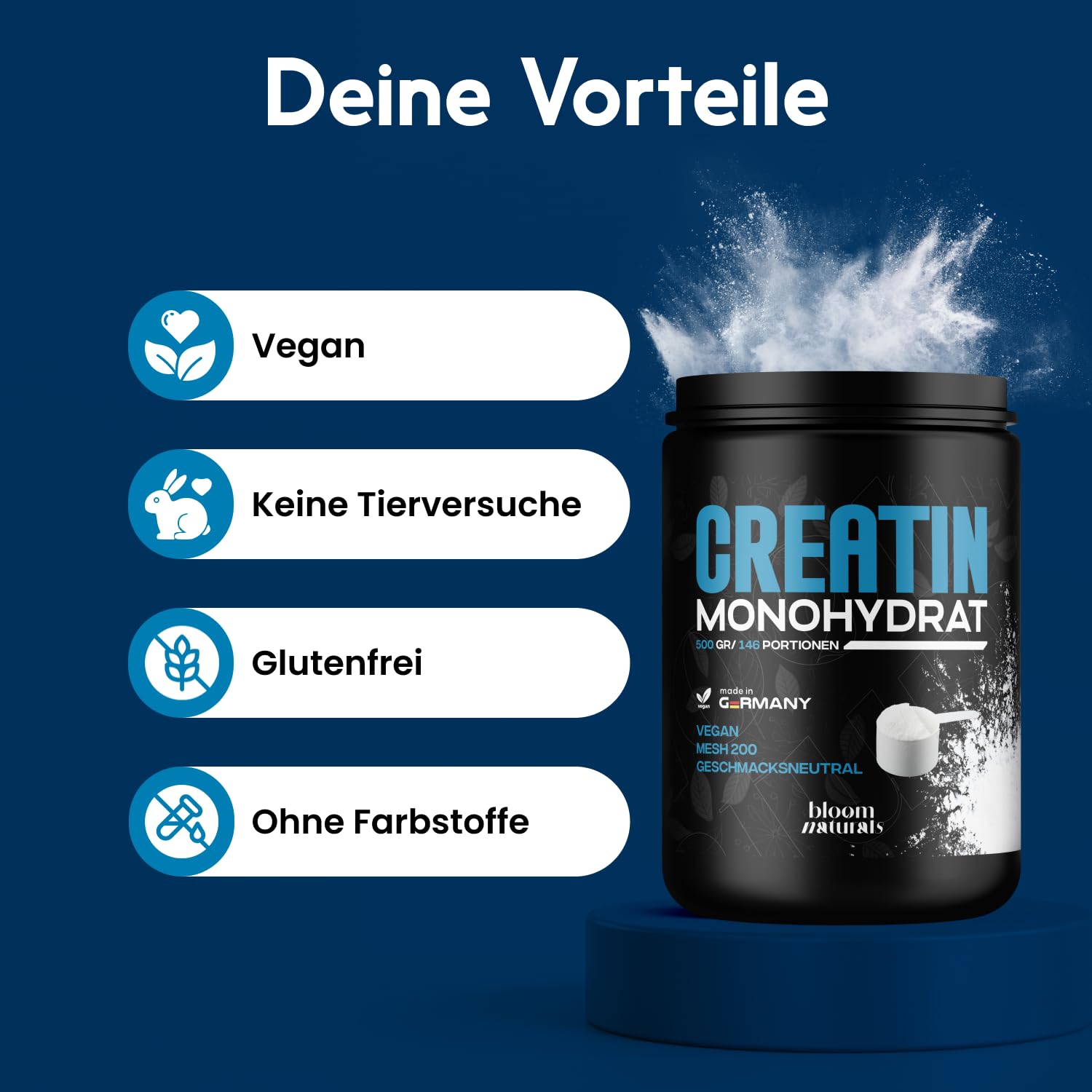 Creatin Monohydrat Pulver 1kg / 1000g - Ultra Reines Kreatin Monohydrat mit Vitamin B6 -Hochdosiert - Extrapure Creatine Monohydrat - Creatin Pulver Monohydrate - Vegan Laborgeprüft