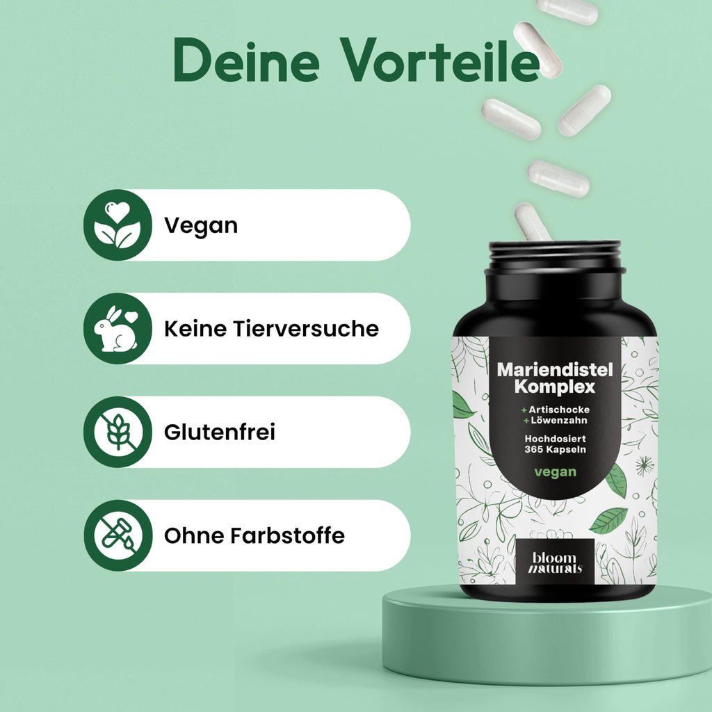 3-in-1 Leberkur: Mariendistel, Artischocke, Löwenzahn - 365 Kapseln