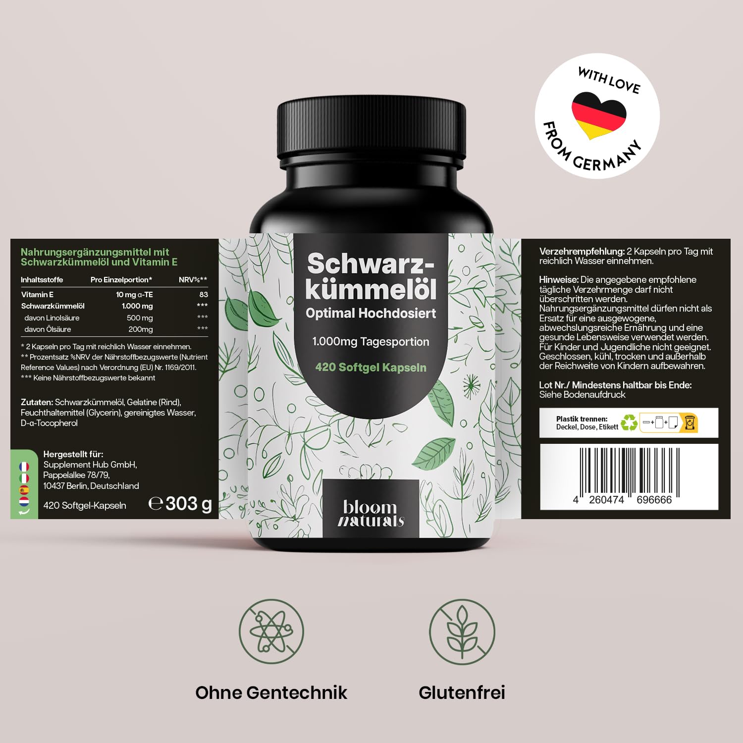 Schwarzkümmelöl Kapseln 420 Softgels - 1000 mg - Vitamin E