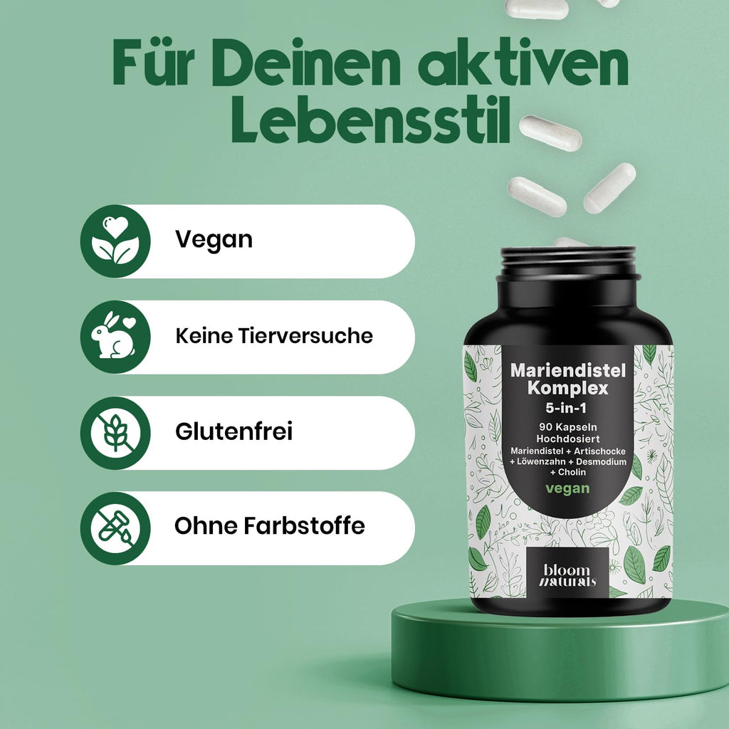 5-in-1 Leberkur: Mariendistel, Artischocke, Löwenzahn - 90 Kapseln