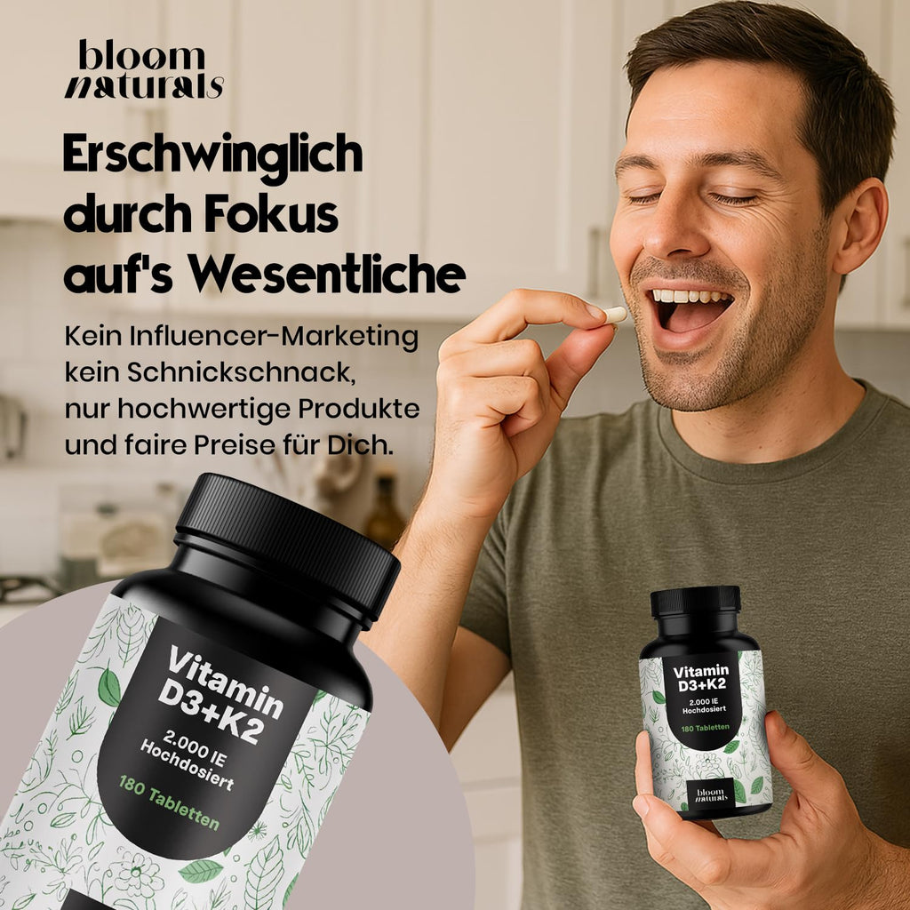 Vitamin D3 K2 hochdosiert – 180 Tabletten, 2000 IE