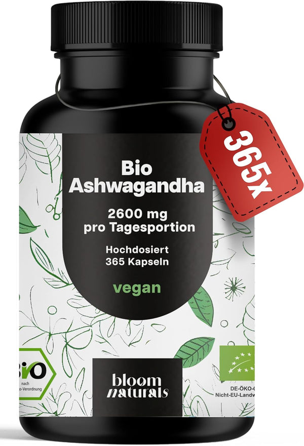 Bio Ashwagandha Kapseln 365 - Hochdosiert & Vegan