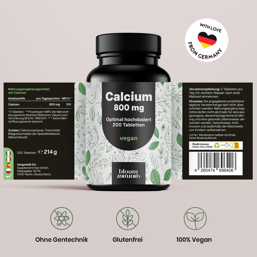 200 Hochdosierte Calcium Tabletten - Vegan, Laborgeprüft