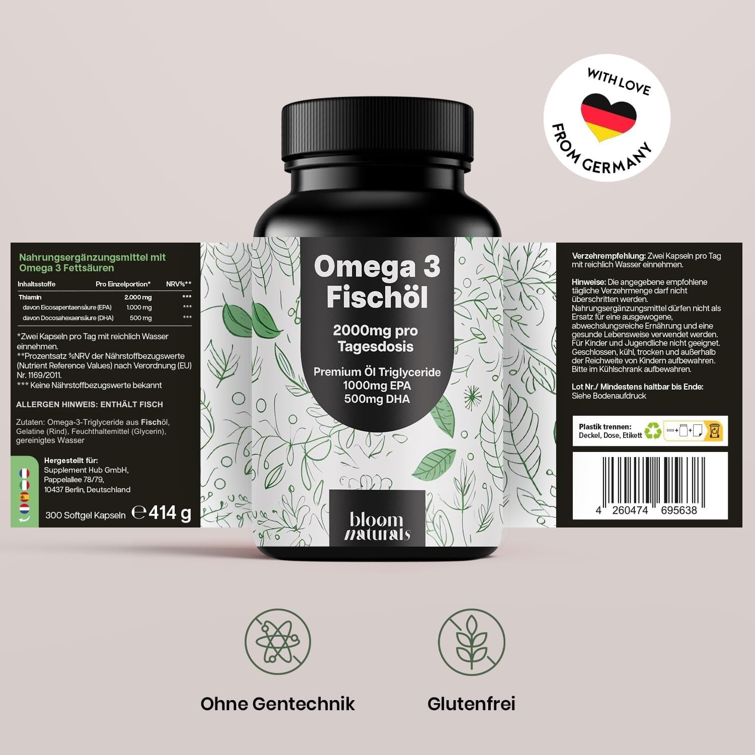 Omega 3 2000mg Kapseln - 300 Stück - Premium Fischöl