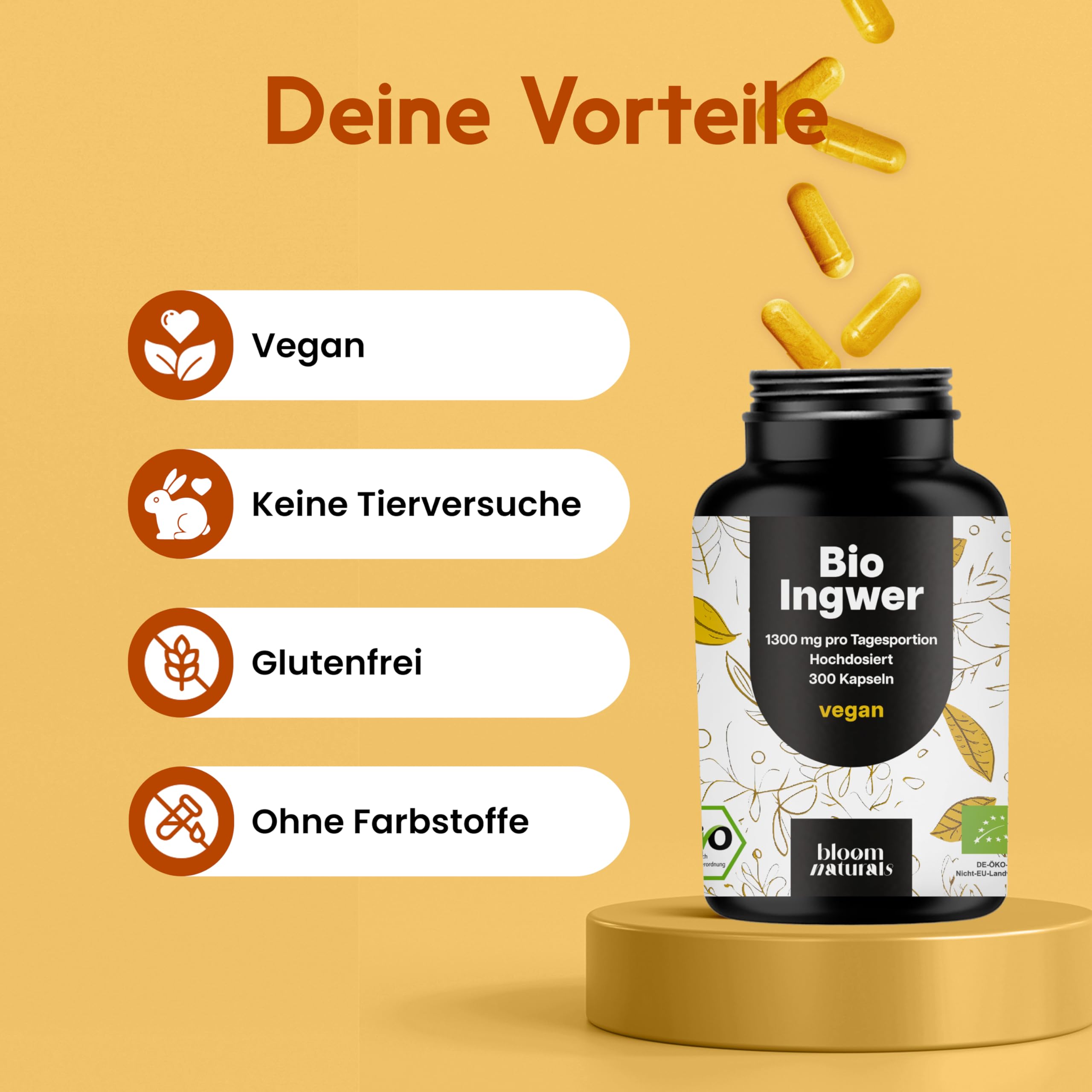 Bio Ingwer Kapseln 300 | 600mg Vegan Hochdosiert