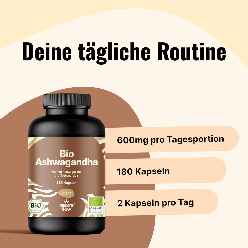 Bio Ashwagandha Kapseln hochdosiert - 180 Kapseln - 600 mg KSM-66®, vegan & prod Bild 3
