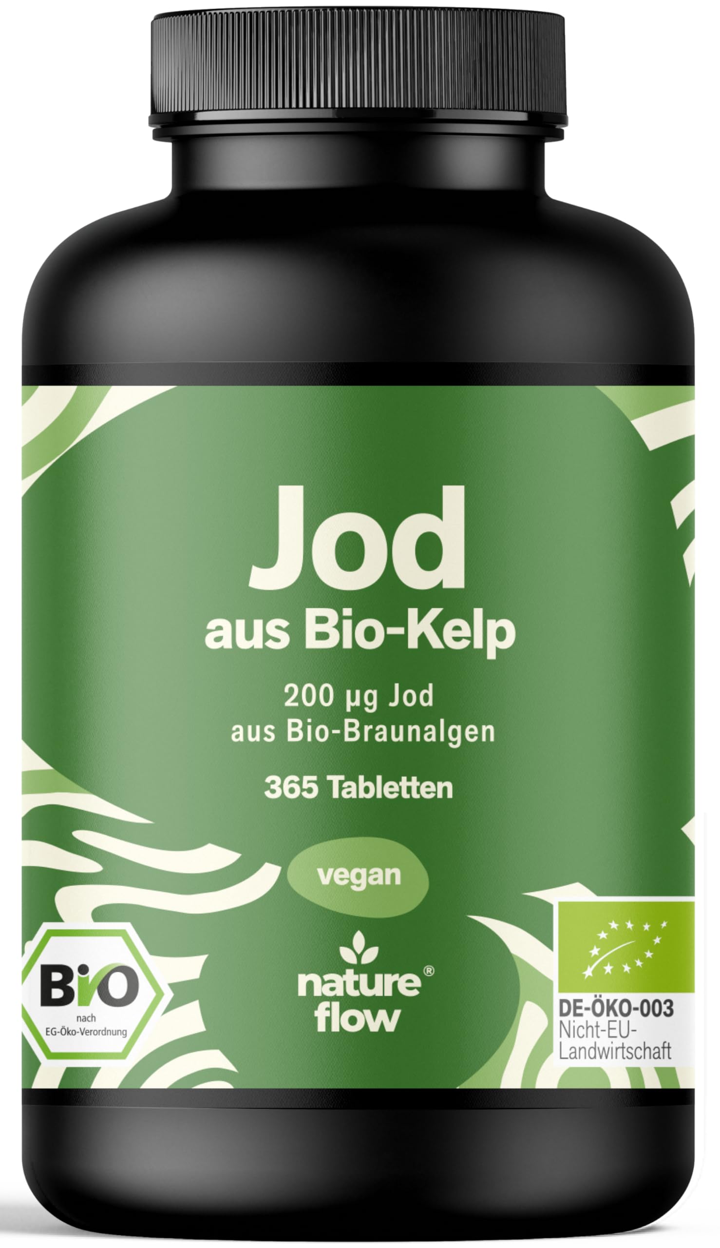 Jod Tabletten aus Bio-Kelp hochdosiert - 365 Tabletten - 200 µg Jodtabletten, vegan & produziert in 